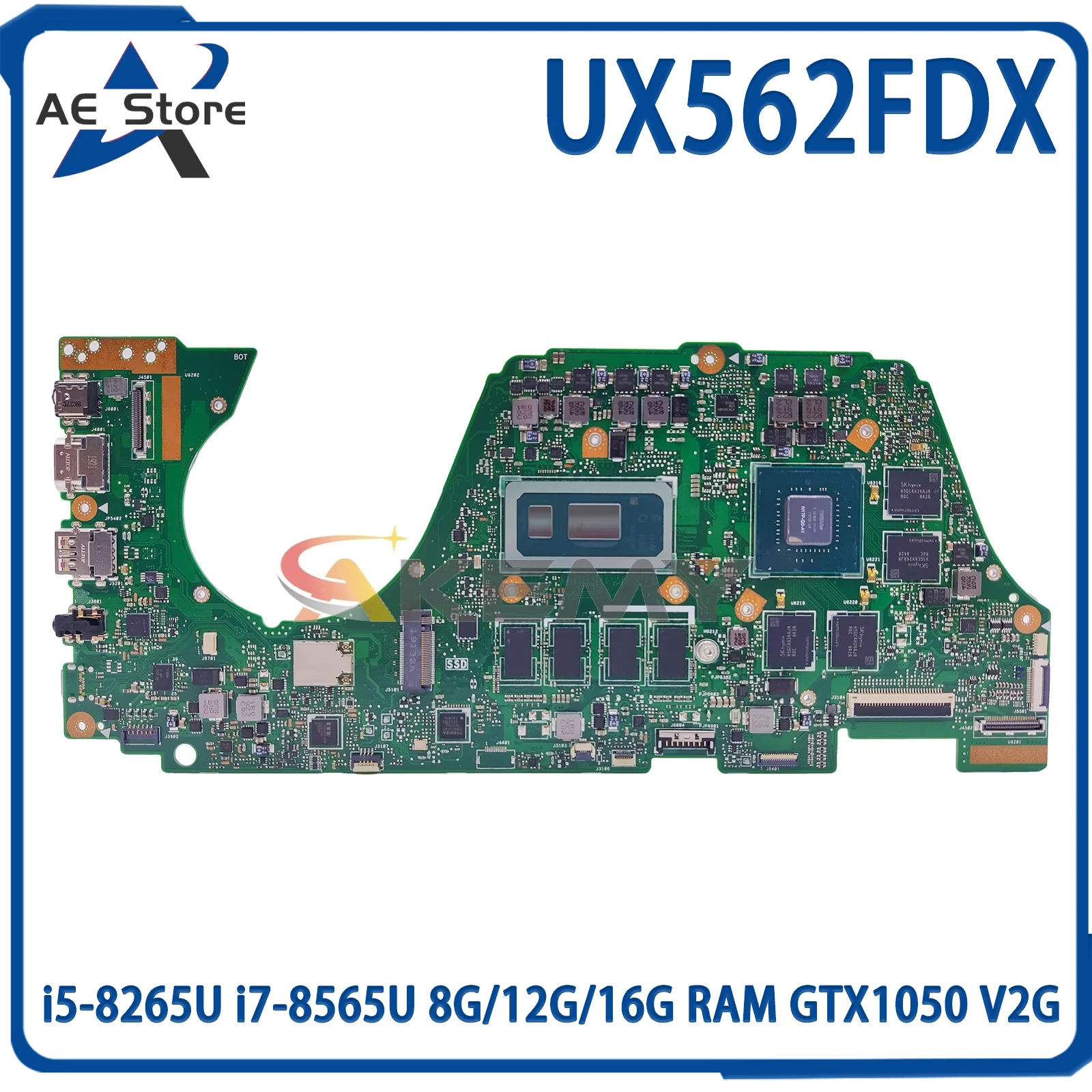 

AE UX562FDX Mainboard For ASUS Zenbook UX562F UX562FD Q536FDX Laptop Motherboard i5-8265U i7-8565U 8G/12G/16G RAM GTX1050 V2G