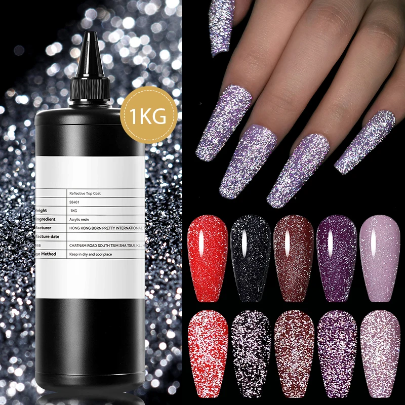 Nascido bonito resina inodoro reflexivo disco casaco superior 1kg brilho no escuro flash diamante arte do prego uv glitter gel unha polonês em massa