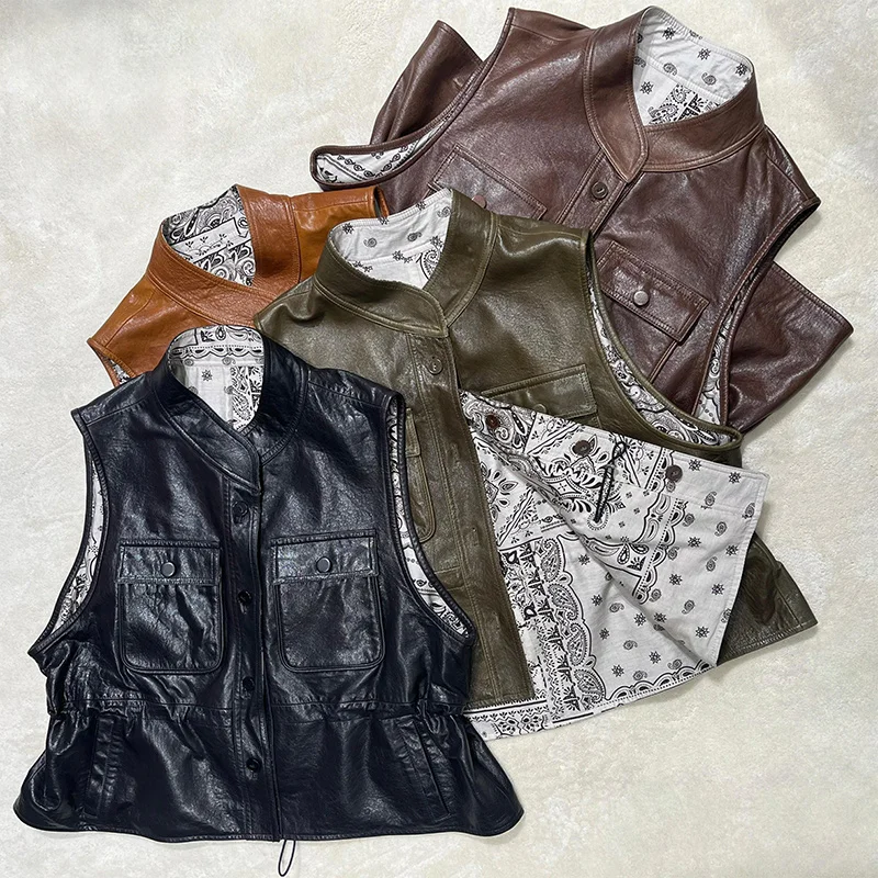 Neue Mode Frauen Natürliche Echte Schaffell Leder Weste Weibliche Echte Lammfell Weste Jacke Rundhals Streetwear