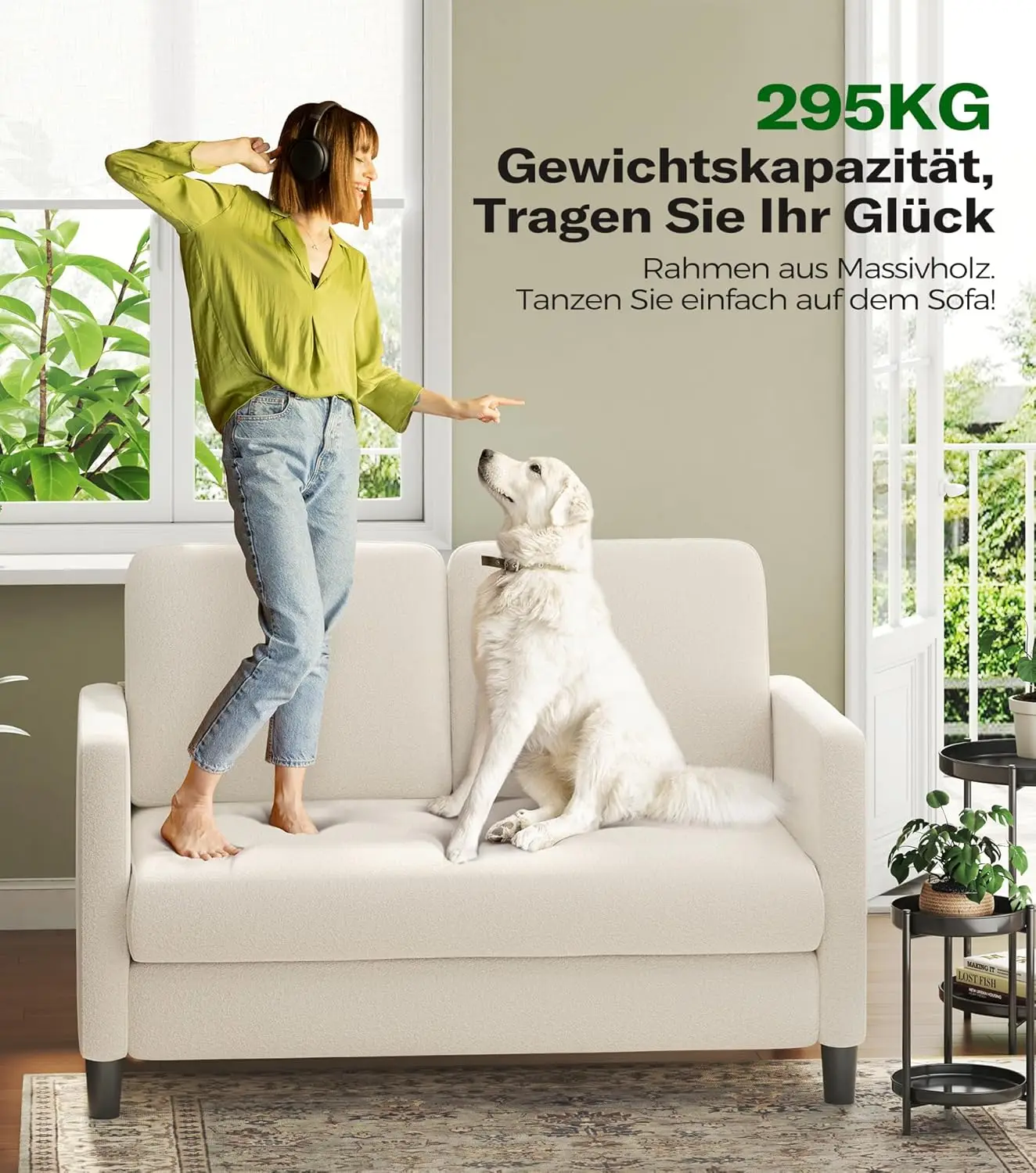 Sofa, 51-Zoll-Kleinsofa für Schlafzimmer, bequemer Teddy-Love-Sitz, werkzeuglose Sofas für Wohnzimmer, ganz aus Holz, kleine Co