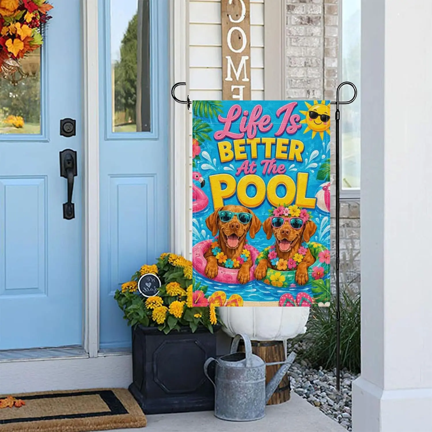 Summer Swimming Pool Party Cute Vizsla Dog Welcome Garden Flag 12x18 Inch,Life Is Better At The Pool Outdoor Yard Decor,Funn kkz