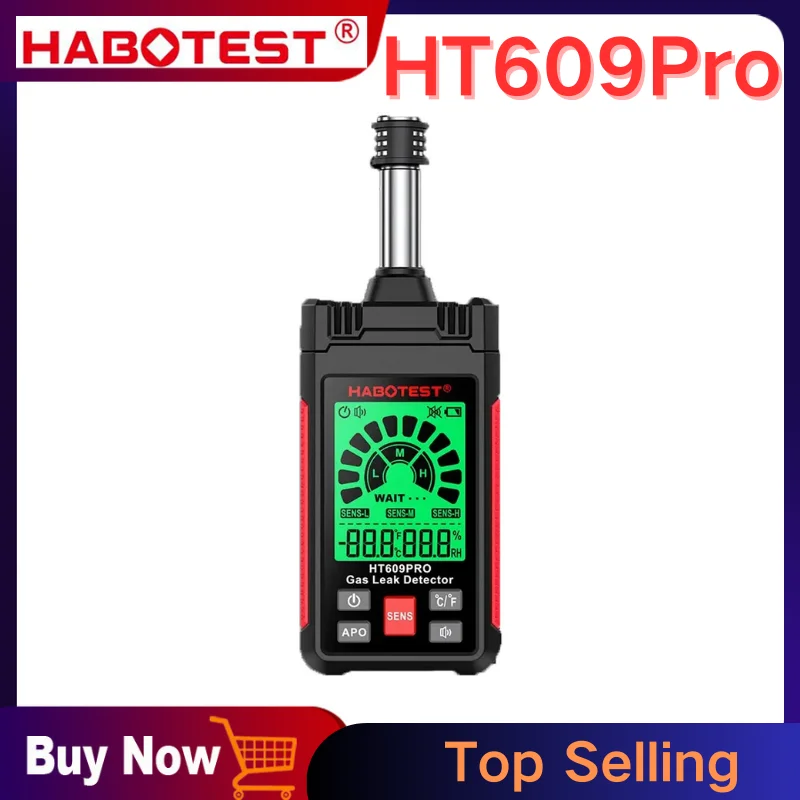 HABOTEST HT609 Pro Natural Gas Detector Gas Leak Detector 0-1000PPM Sound & Screen Alarm Natural Methane Gas Detector