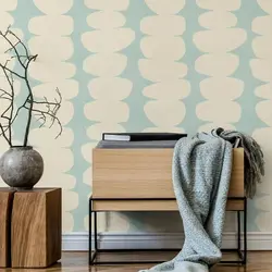 Mid-Century Zen Pebbles Wallpaper,Teal Removable Wall Decal,Cream Background Peel and Stick Wallpaper Roll,Non-Woven Paper