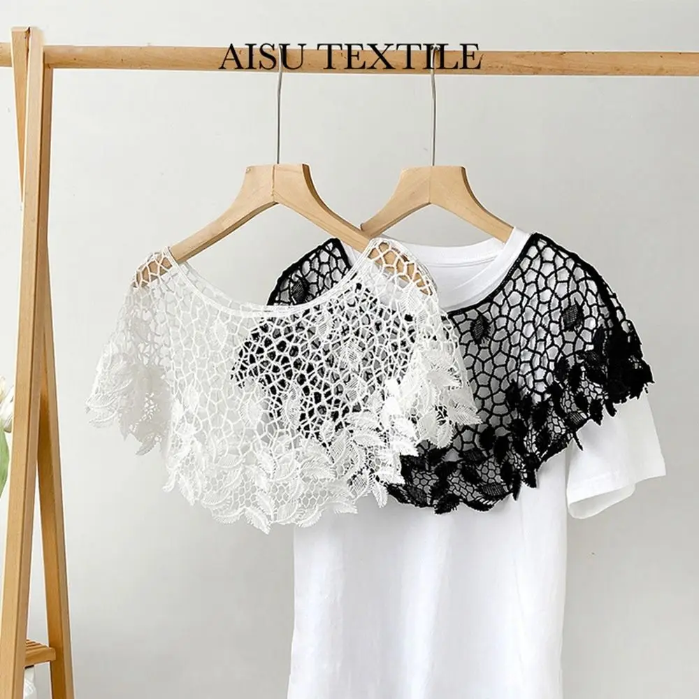 

Simple Thin Hollow Out Crochet Shawl White Cloak Lace Scarf Wraps Korean Style Blouse Shoulders Fake Collar Summer