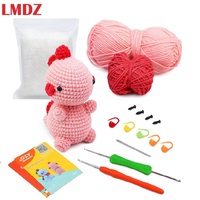 LMDZ Pink Dinosaur DIY Animal Beginners Kniting Kit for Adults and Kids with Crochet Accessories and Instructions