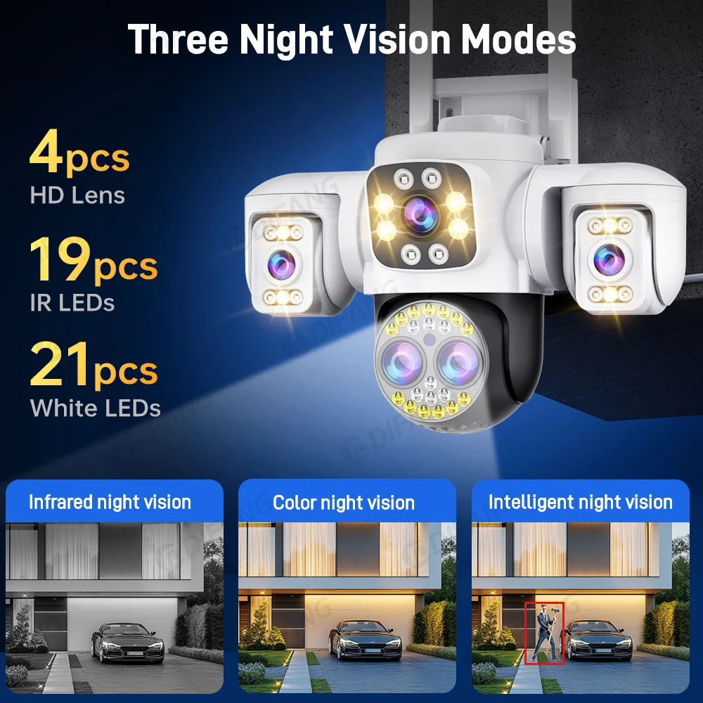 Kamera WiFi 8K Baru Luar Ruangan 10X Zoom Tiga Layar PTZ Video Pengawasan Yoosee Street Dome 16MP Kamera CCTV Perlindungan Keamanan