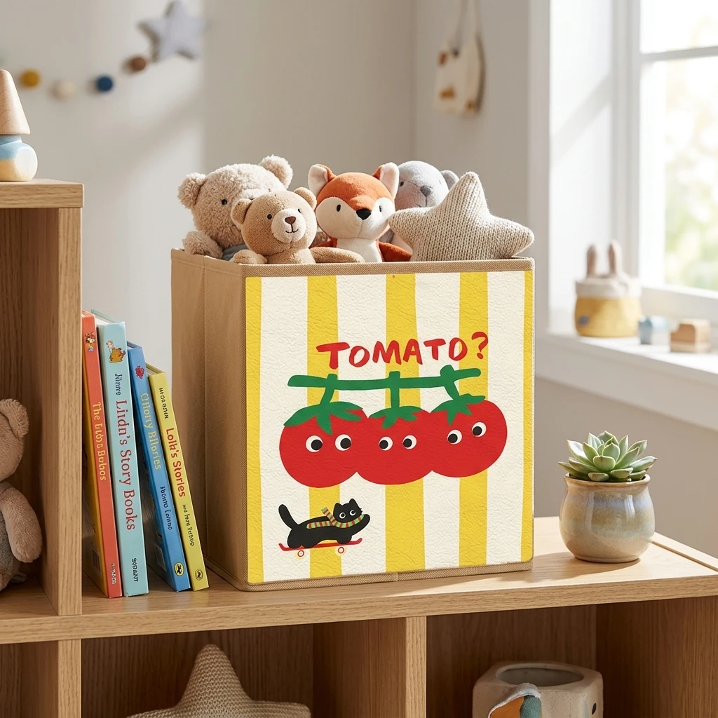 

Складной ящик для хранения в стиле Cherry Tomato, портативный ящик для хранения игрушек, мелочей и одежды, с возможностью индивидуальной настройки.