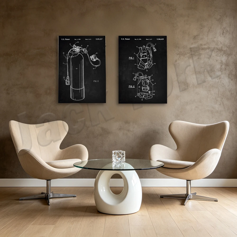 Diving patent print, scuba cylinder patent, jacket print, dive computer blueprint, dive watch gift print poster