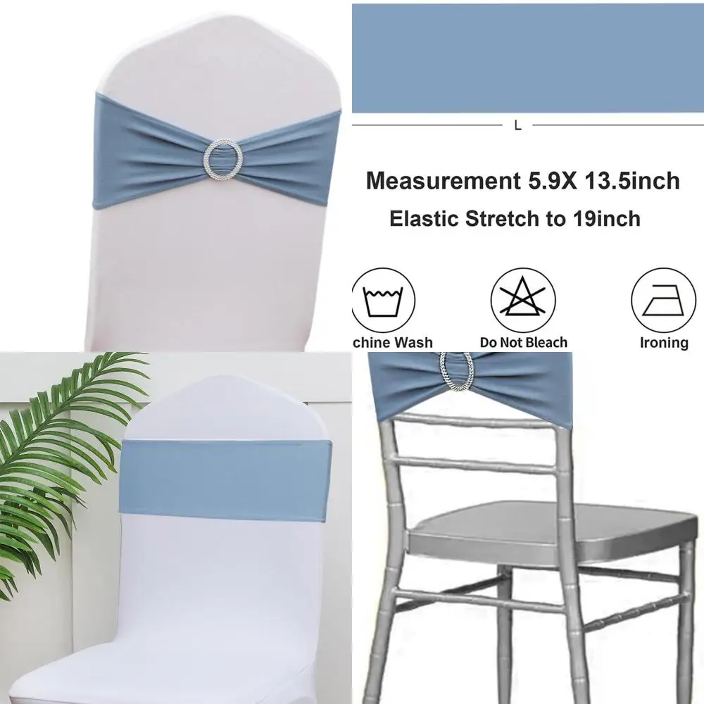 

100pcs Dusty Blue Chair Sashes for Weddings, Elastic Bows for Party & Event Decorations