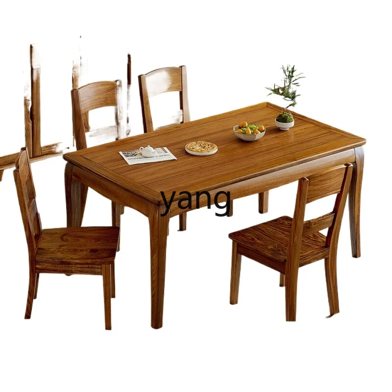 

tgf Modern Chinese Style Solid Wood Dining Table and Chairs Simple Ebony Wood High-End Rectangular Dining Table for Home Use