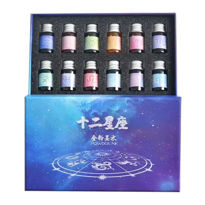 E65E 12Bottles Fountain Pen Premium Colorful Quick Drying Pen