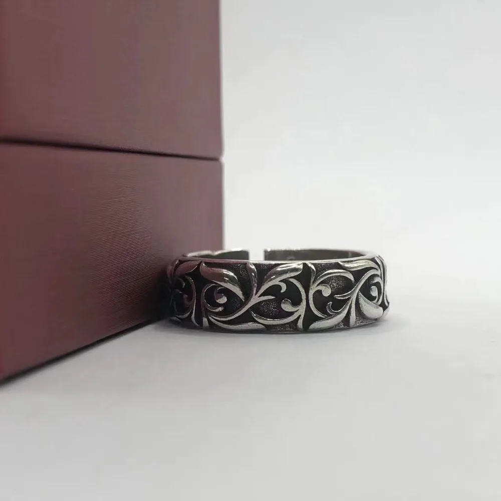 Punk Style Personality Eternal Flower Vine Rings for Men Fashion Black Color Stainless Steel Hip Hop Rock Finger Jewelry Gift