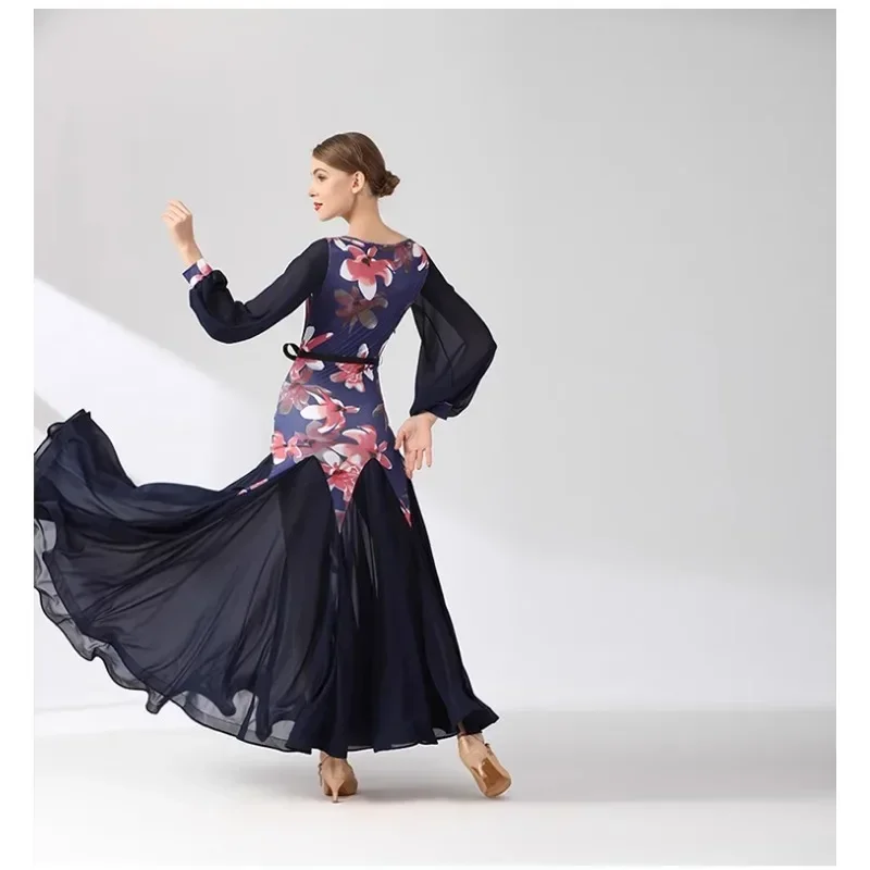 Maßgeschneidertes modernes Tanzkleid, Ballsaalkleid, Laternenärmel, Tango, Flamenco, Gesellschaftstanz, Wettbewerbskleider für Damen, 모자