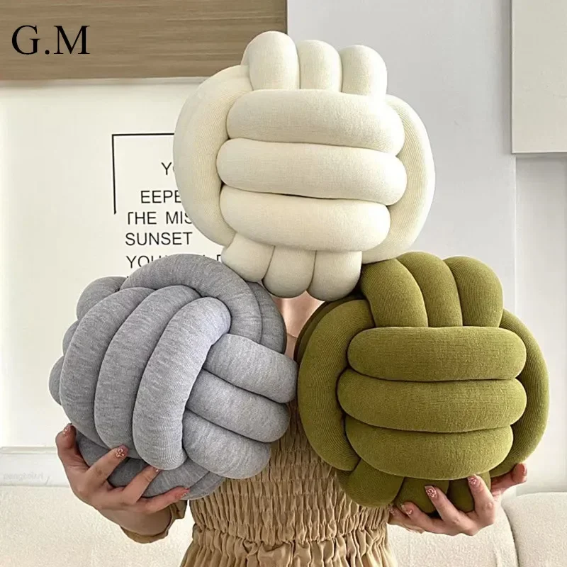 

Soft Round Handmade Knotted Ball Sofa Pillow Velvet Plush Ball Chair Cushion Bed Stuffed Pillow Living Room Chair Home Decor