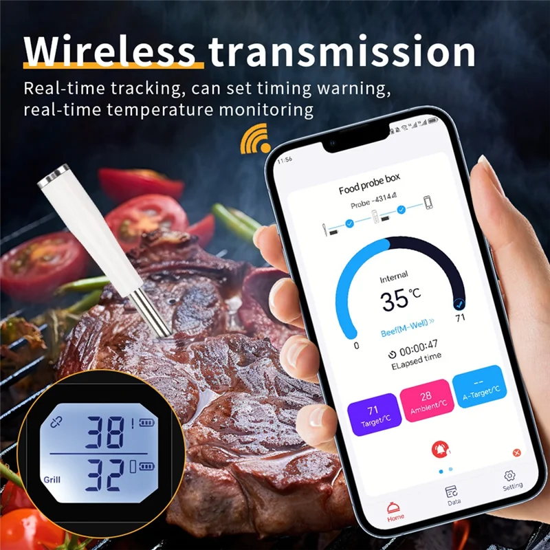 

B28C-Wireless Meat Thermometer Smart Digital Bluetooth Barbecue Thermometer APP Mobile Control Food Temperature Tester