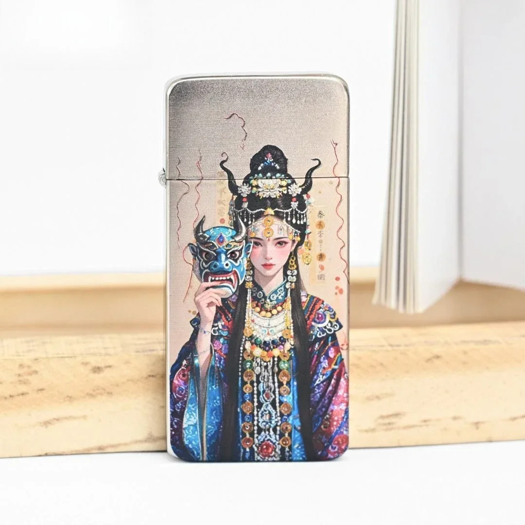 New High-looking Ultra-thin Kerosiene Windproof Lighter with Color Printing Process Chinese Style High-end Holiday Gift Lighter