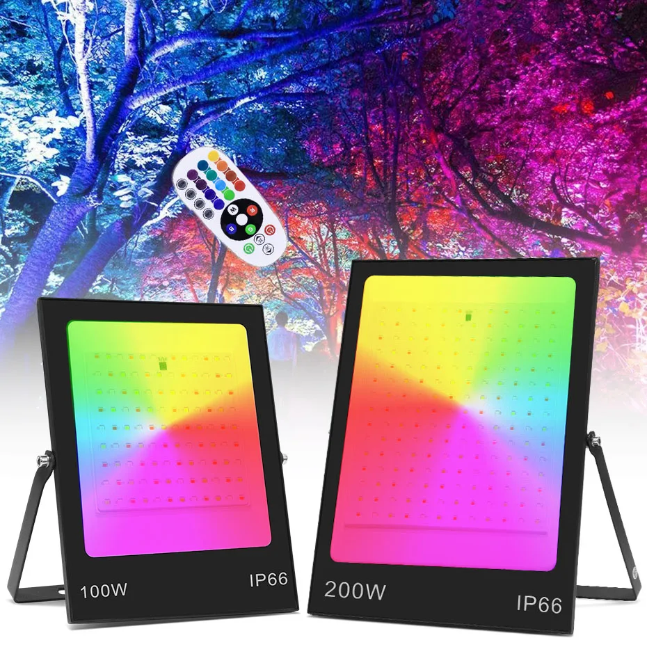 

Waterproof RGB Led Floodlight 30W 50W 100W 200W 220V Led Flood Lights Outdoor Spotlight RGB White Remote Control Garden Lighting