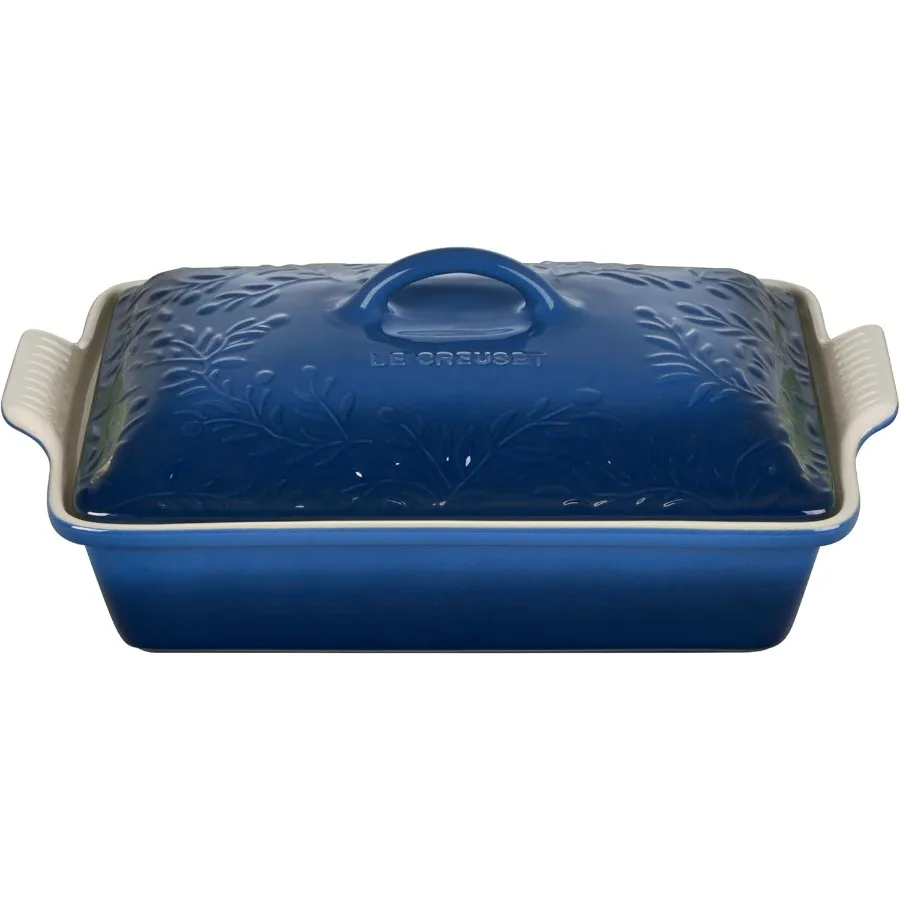 

Olive Branch Collection Stoneware Heritage Covered Rectangular Casserole, 4 qt., Marseille with Embossed Lid