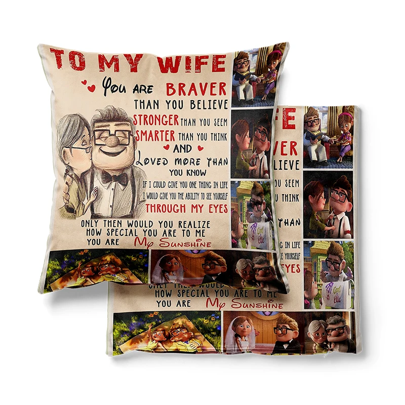 Gaslight Gatekeep Girlboss  Carl & Ellie To My Wife Funny Throw Pillow Covers Cushion Cases for Couch Sofa Bedroom 45cm x 45cm