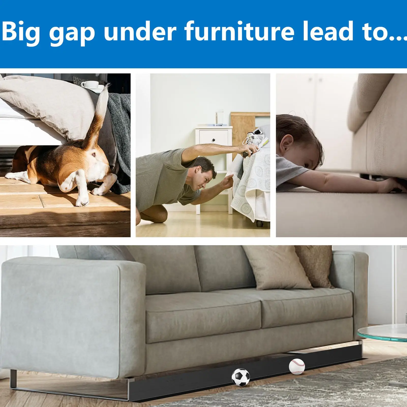 Bloqueador de brinquedo para móveis, proteção inferior sob o sofá, bloqueador de brinquedo, rolha de brinquedo de 3 metros sob bloqueador de sofá