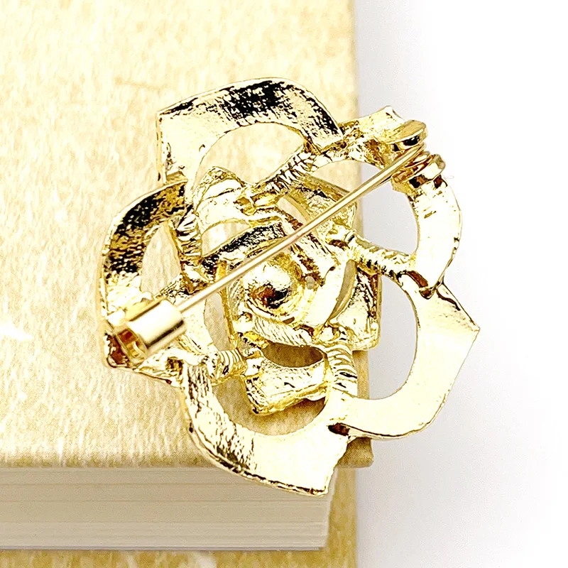 Korean Version Small Fragrance Rhinestone Drop Oil Camellia Brooch Women Retro Multi Layer Flowers Pearl Anti Slip Clothing Pins
