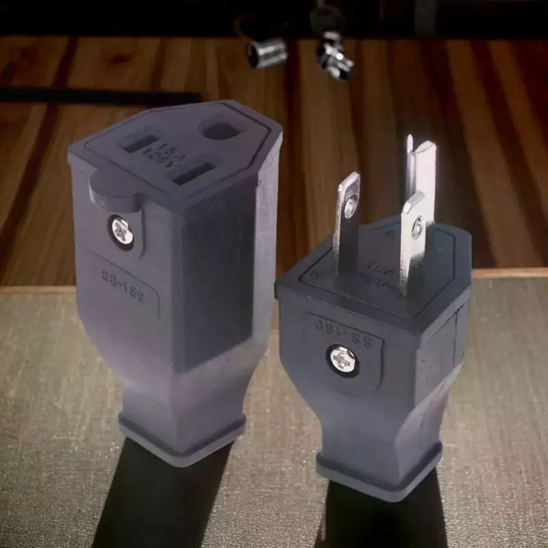 1/2PCS USA Triprong Power Outlet Wiring Electrical Receptacle AC Socket Plug Black 125V 15A US Female Male Connector