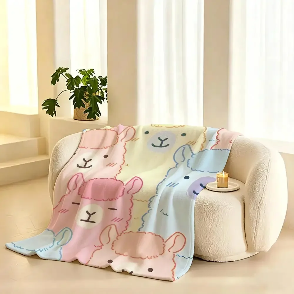 Alpaca cute Throw Lightweight 240g Flannel Blanket Soft Skin-friendly for Summer Cooling