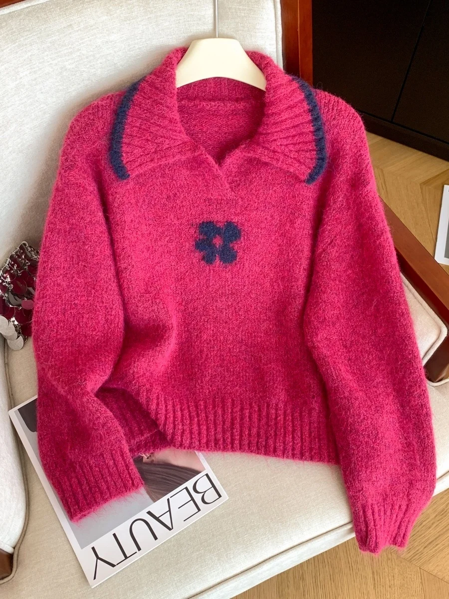 

Sweet Design Sense ort Knitted Sweater Women's Autumn Winter Inner Wear Soft Cozy Outerwear Knitted Top Collar Tonal C...