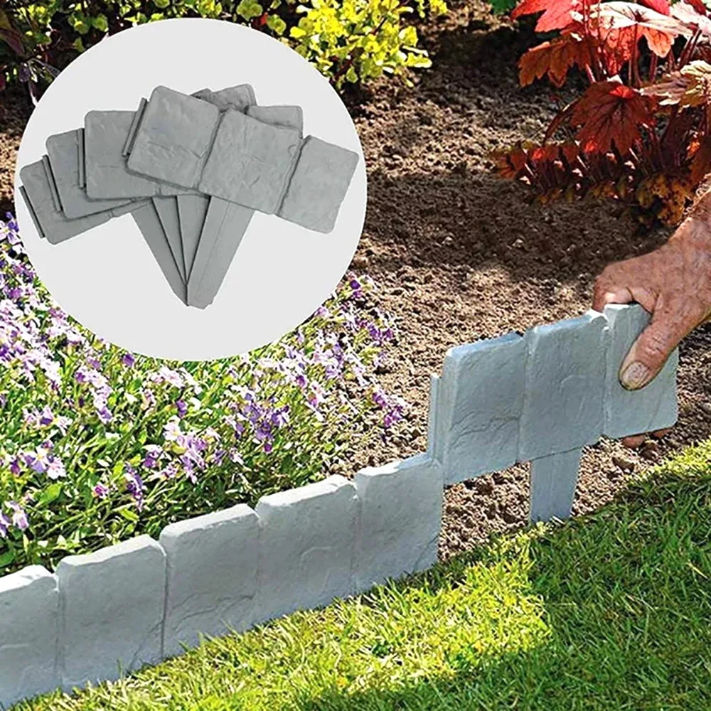 Garden Fence Imitation Stone Plant Support Stake Outdoor Edging Decorative Border DIY Lawn Yard Landscape Plant Fence 5Pcs