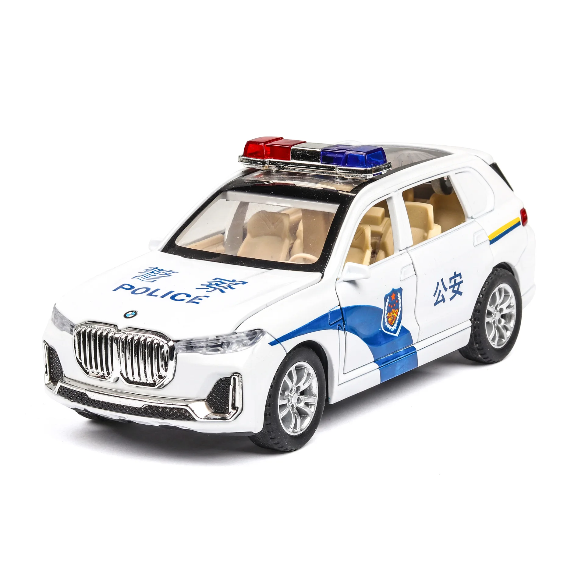 

1:32 BMW X7 полицейский пожарный SWAT автомобиль литый под давлением модель автомобиля со звуком и светом функция оттяжки детские игрушки подарок для детей A36