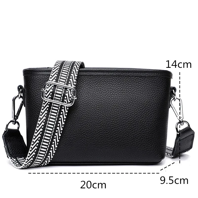 Luxury Genuine Leather Women Bags Wide Shoulder Strap Handbags Female Tote Bag Designer Ladies Cowhide Crossbody Shoulder Bag