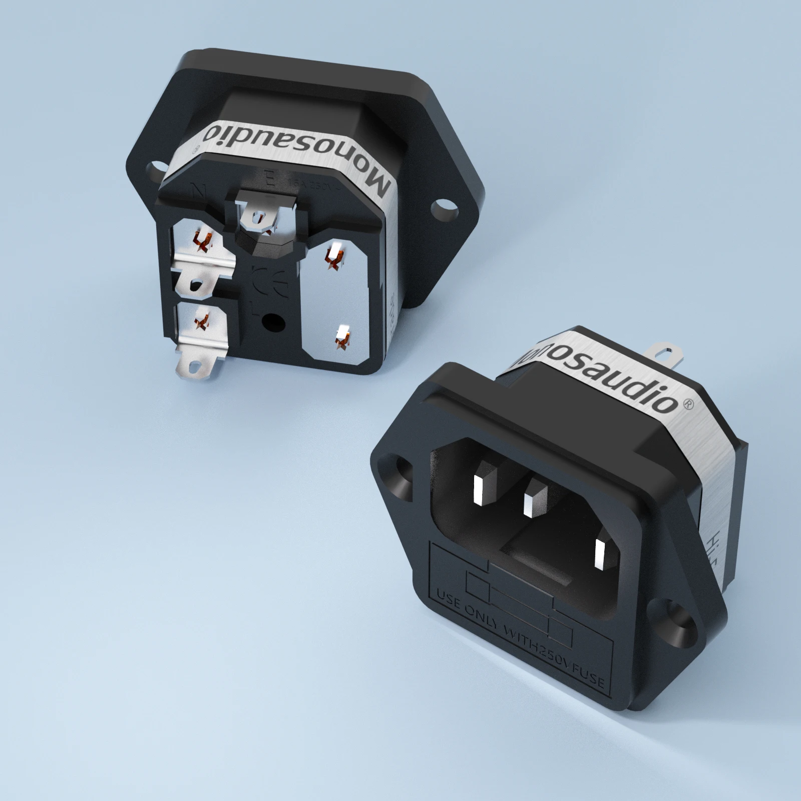 Monosaudio IF76G/R Soquete/Conector IEC com Fusível Banhado a Ouro/Ródio Tomada de Alimentação IEC Entrada do Conector com porta-fusível