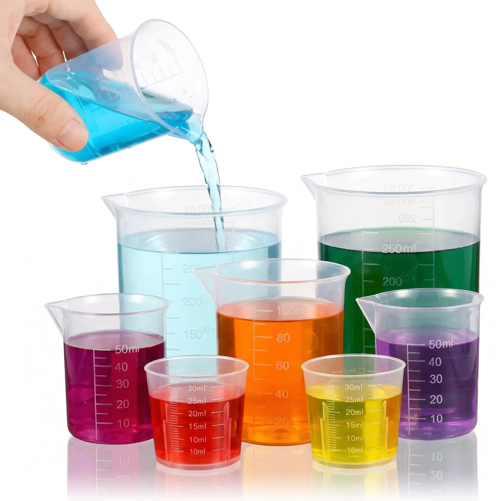 8Pcs Clear Plastic Graduated Measuring Cup Lab Chemical Laboratory Volumetric Container 4 Sizes Mixing Cup Kitchen Baking Tool