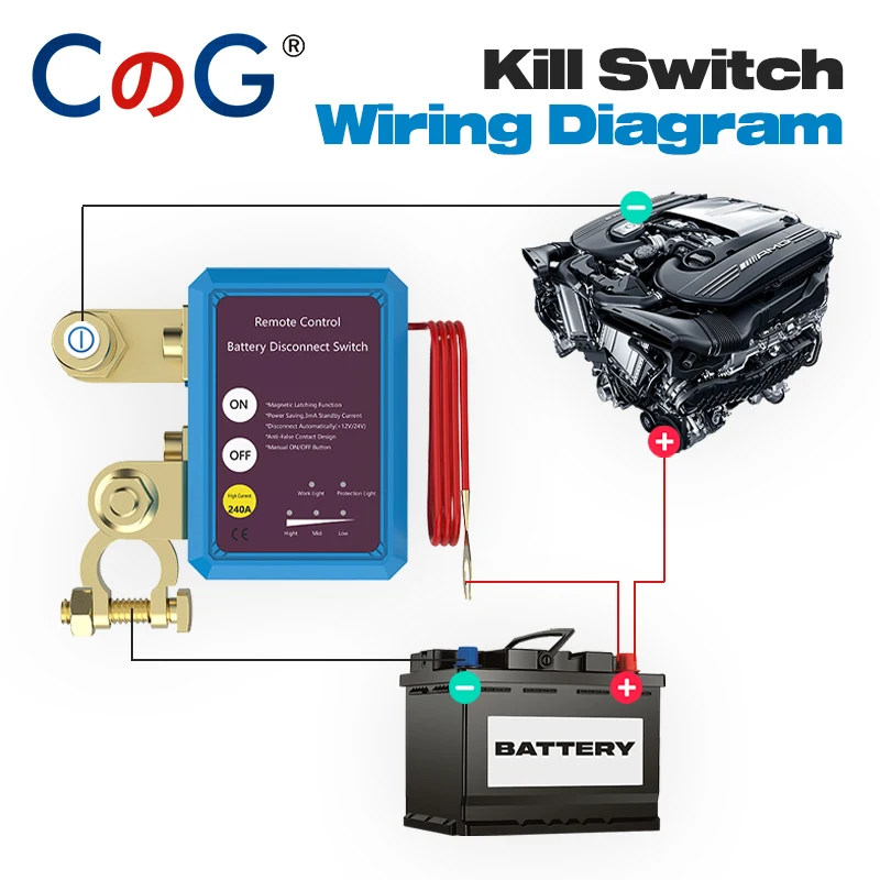 Remote Battery Disconnect Switch Kill Switch 12V 240A Automatic Power Shut Off Switch for Auto Truck Marine RV ATV Boat
