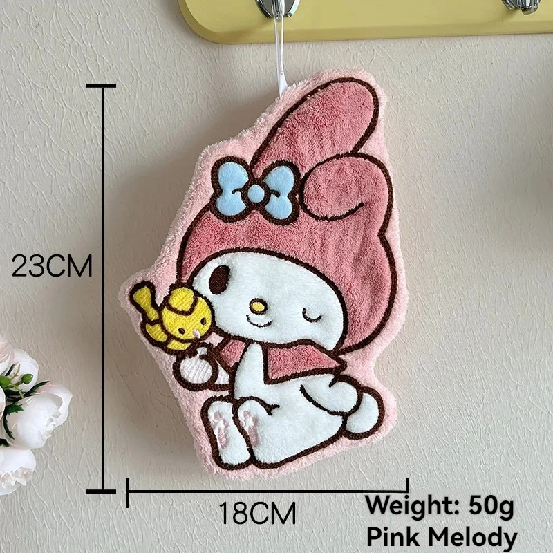 Hello Kitty Cute Cartoon Hand Towel Double Layer Thick Absorbent Coral Fleece Hanging Towel for Home and Travel