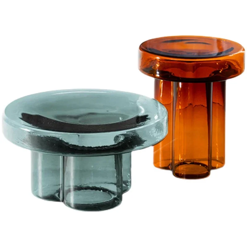 

Modern Design Art Round Coffee Table Complete Nordic Minimalist Small Apartment Amber Petal Glass Side Table