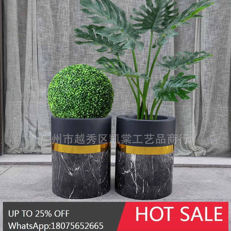 HLZ Nordic Stone Pattern Floor Vase Exhibition Hall Company Opening Green Plant Floral Art Landscape Ornament