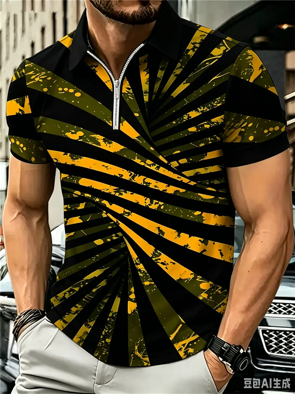Fashion Striped Tie-dye Men's Zippers Polos T-Shirts Summer Short Sleeve 3D Print Street Male POLO Tee 6XL Plus Size Casaul Tops