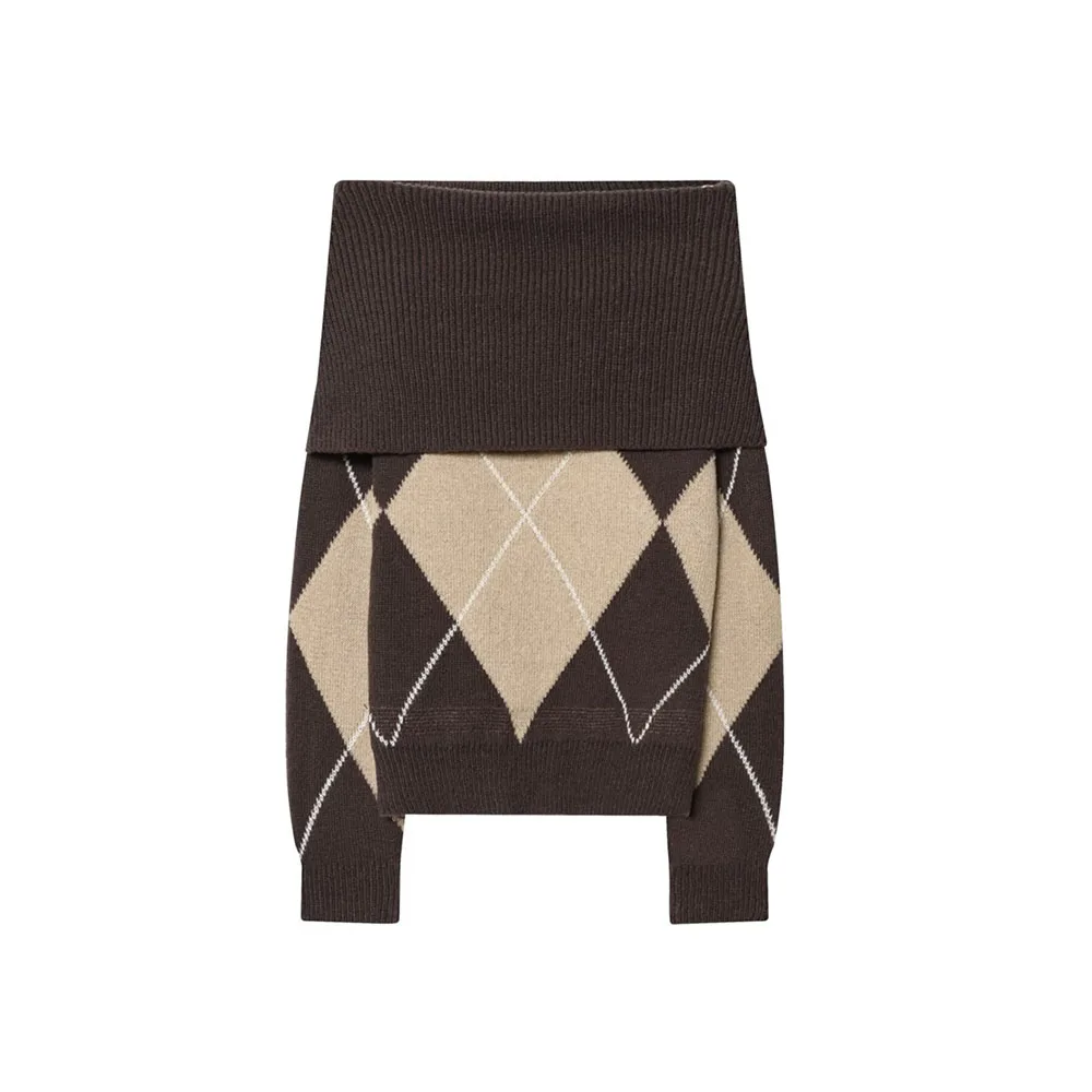 

Autumn new women's fashion versatile long sleeved diamond strapless knitted sweater