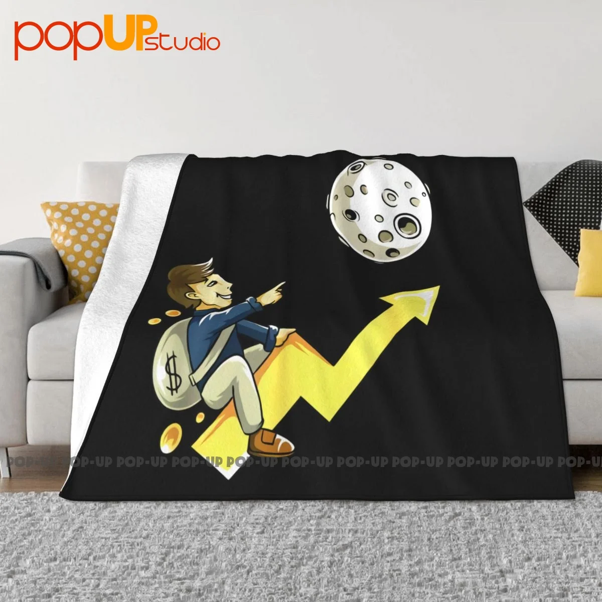 The Moon Stocks Crypto Currency Stonks Trading Money Blanket Shaggy Sofa Cover Decorative Sofa