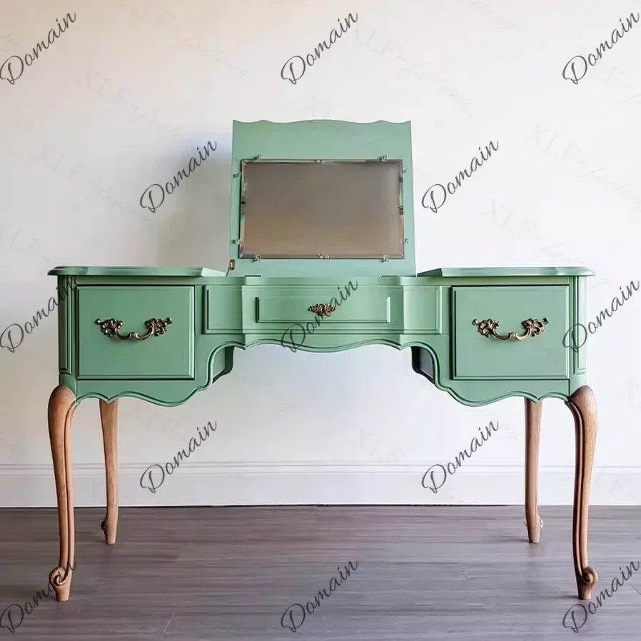 N 41 French retro solid wood dresser, old contrasting colors, flip cover, makeup table, simple writing desk, computer engraving