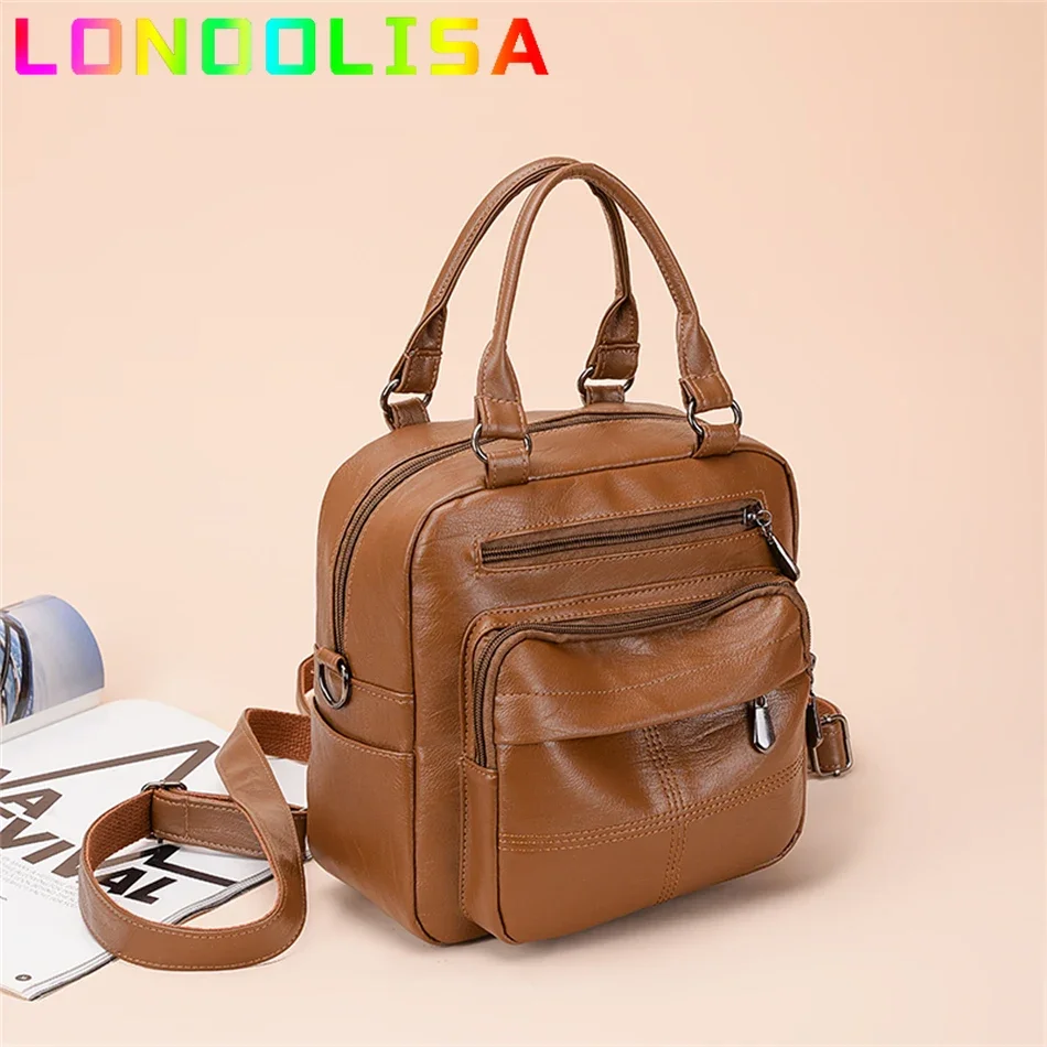 Mochilas Vintage con muchos bolsillos para mujer, mochila de cuero PU, bolsos de hombro para mujer, mochila femenina, Mochilas