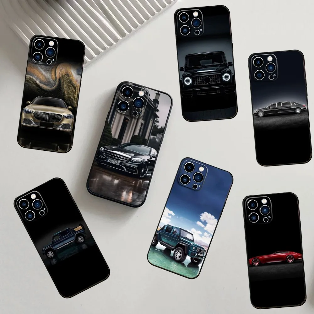 car Phone Case For iPhone 16,15,14,13,12,11,Pro,X,XS,Max,XR,Plus,Mini Silicone M-Mercedes M-Maybach Black Shockproof TPU