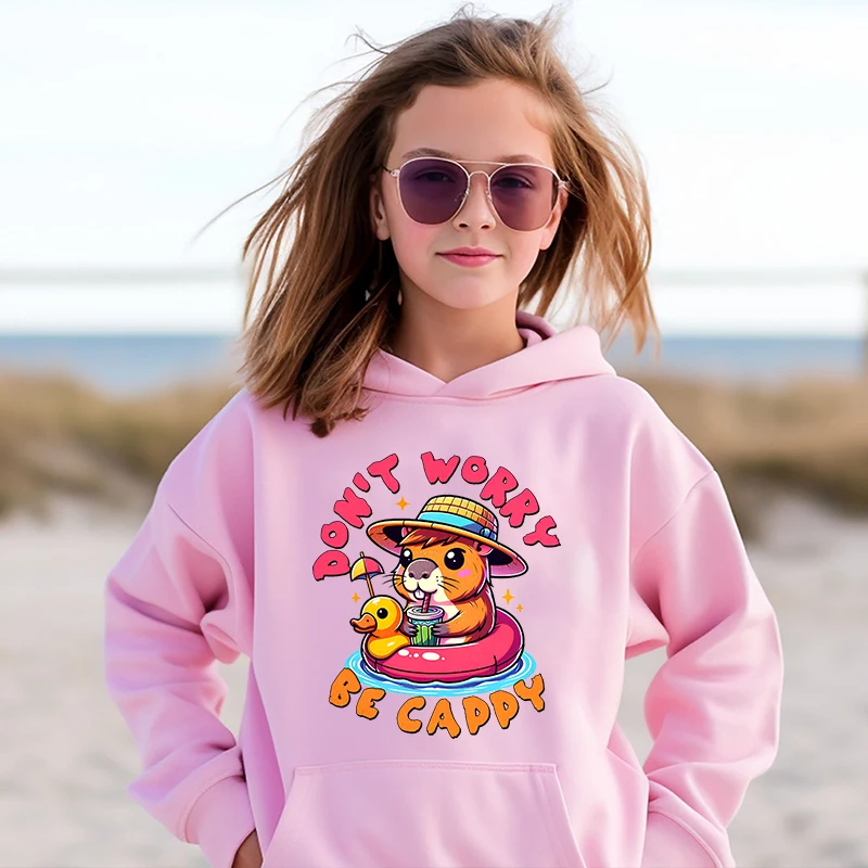 Cute capybara print children's clothing kids hoodie autumn and winter shipping sweater pink top for girls