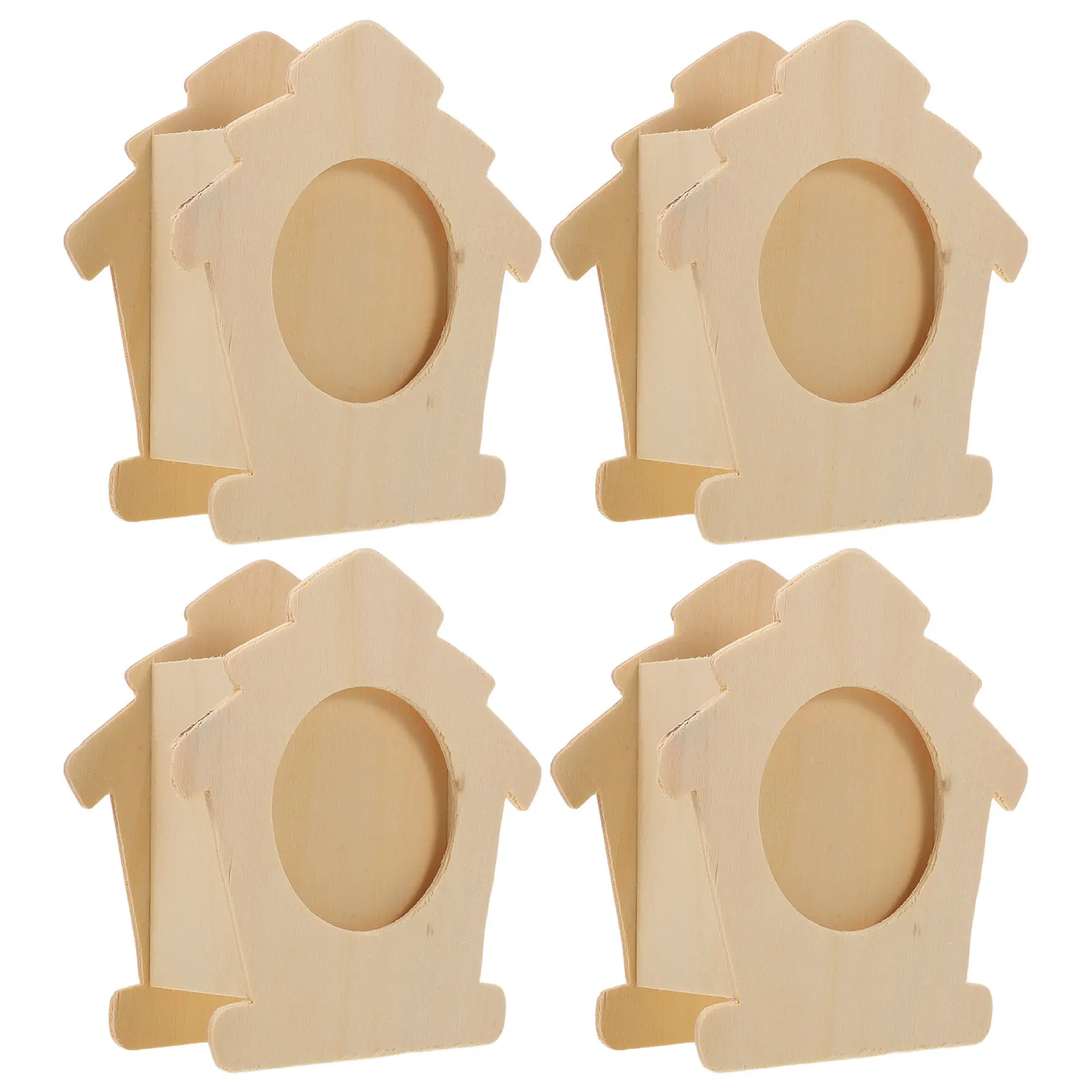 4Pcs Wood Pen Holder Pen Holder With Photo Frame Combo Desk Organizer Unfinished Coloring Pencil Cup Marker