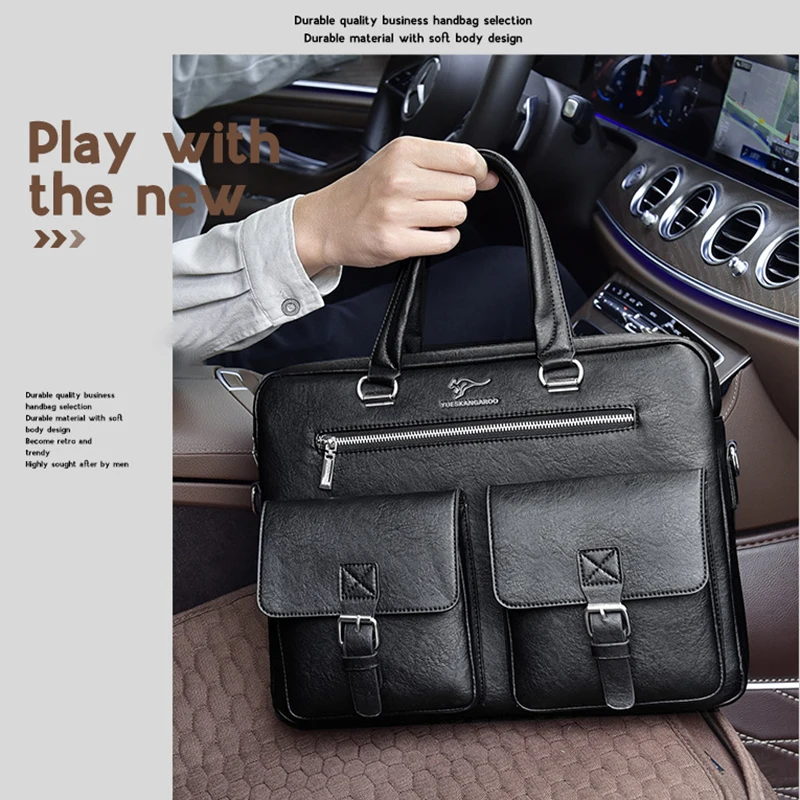 Pu Lederen Aktetas Executive Mannen Luxe 15.6 Inch Laptop Vintage Document Handtas Schouder Kantoor Zakelijke Mannelijke Messenger Bag