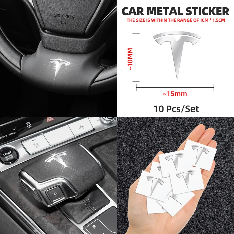 2/5/10pc 3D Metal Car Sticker Decor Badge Decal Interior Styling For Tesla Model 3 Roadster Y Bonina Juguete Cybertruck Coil S X