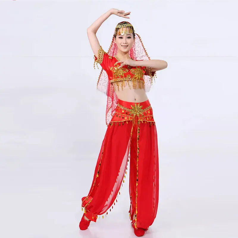 Women Shiny Belly Dance Beaded Tops Harem Pants Set Adult Oriental Indian Sparkly Dancewear Halloween Costume Cosplay Rave Suit