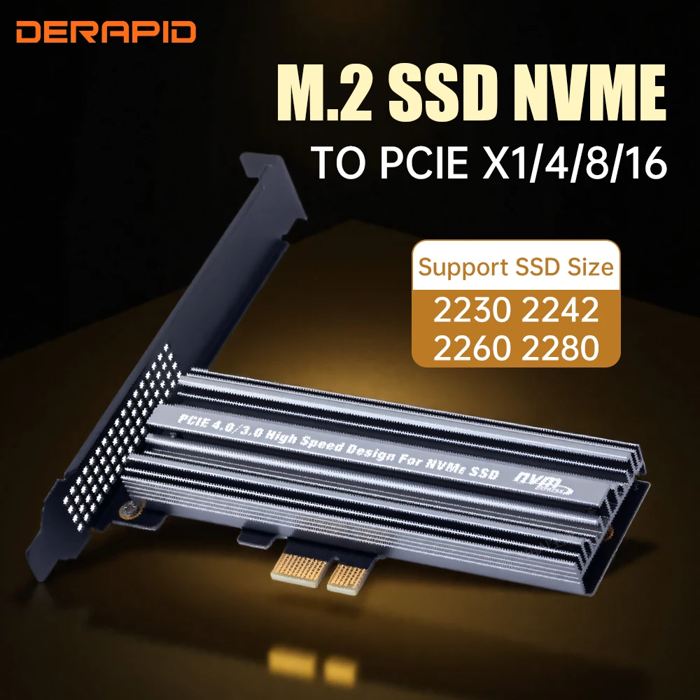 M.2 NVMe Adapter Card B&M Key to PCIe 4.0/3.0 X1 X4 X8 X16 Interface for PC Compatible with 2230 2242 2260 2280 SSD Hard Disk