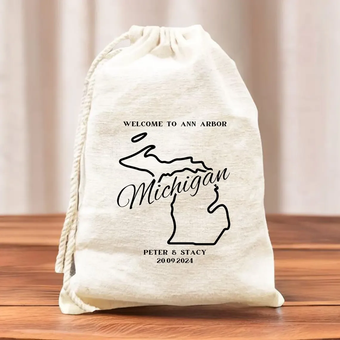 Personalized Welcome To Ann Arbor Bag, Michigan Destination Wedding Favors, Michigan Country Outline Map Bag, Beach Wedding Part